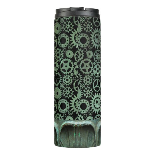 Bouteilles Isothermes Steampunk Verdigris bronze engrenages Monogramme p (Dos)
