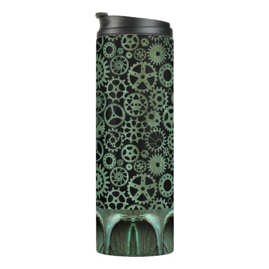 Bouteilles Isothermes Steampunk Verdigris bronze engrenages Monogramme p (Tourné sur la droite)