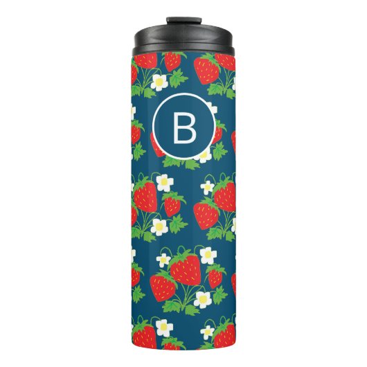 Bouteilles Isothermes Strawberry and Flower Blue Pattern Monogrammed (Devant)