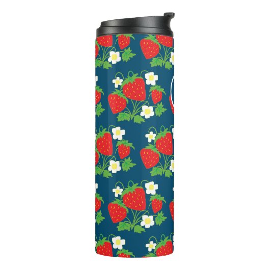 Bouteilles Isothermes Strawberry and Flower Blue Pattern Monogrammed (Tourné sur la gauche)