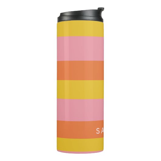 Bouteilles Isothermes Stripes d'été personnalisées rose jaune orange (Tourné sur la gauche)