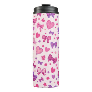 Bouteilles Isothermes Style Coquette Rose Violet Nœud & Motif de Cœur