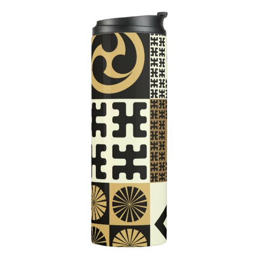 Bouteilles Isothermes Style japonais, or noir sans couture motif. (Tourné sur la gauche)