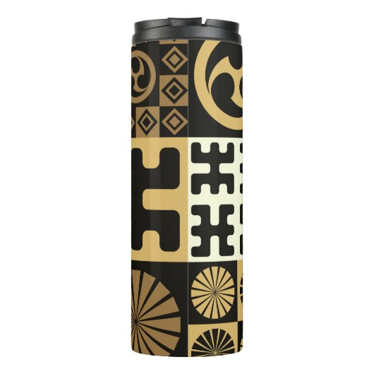 Bouteilles Isothermes Style japonais, or noir sans couture motif. (Dos)