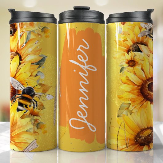 Bouteilles Isothermes Sunflower Bee Ajouter un nom Cadeau personnalisé