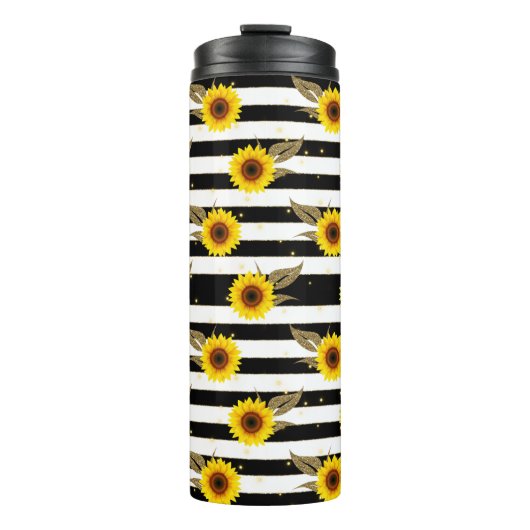 Bouteilles Isothermes Sunflowers with Black and White Horizontal Lines (Devant)