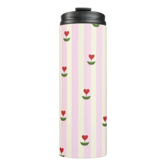 Bouteilles Isothermes Sweet Heart Flower Pattern – Soft Pink Striped  (Devant)