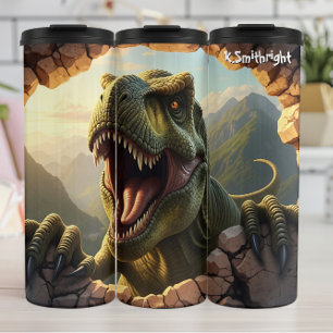 Bouteilles Isothermes T-Rex Brisant une Montagne en Rugissant