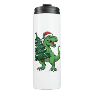Bouteilles Isothermes T-Rex de Noël portant un sapin de Noël