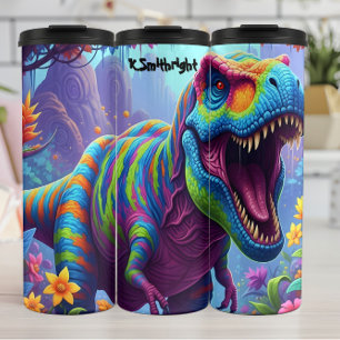 Bouteilles Isothermes T-Rex rayé arc-en-ciel rugissant dans la jungle