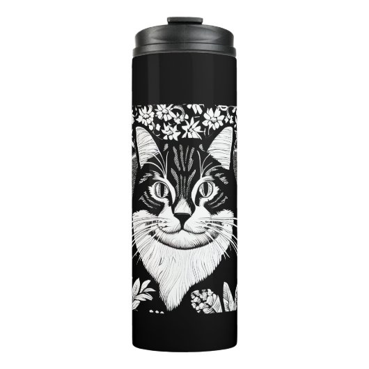 Bouteilles Isothermes Tabby Cat entouré de fleurs (Devant)
