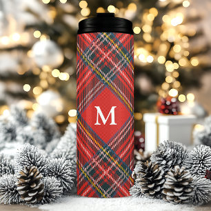 Bouteilles Isothermes Tartan à carreaux classique rouge Noël monogramme