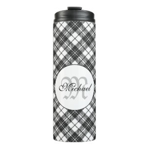 Bouteilles Isothermes Tartan motif Noël noir blanc Monogramme