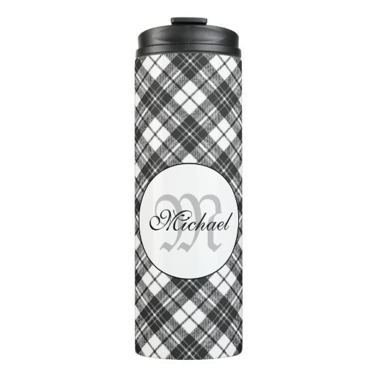 Bouteilles Isothermes Tartan motif Noël noir blanc Monogramme (Devant)