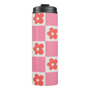 Bouteilles Isothermes Tasse de voyage à carreaux floraux roses Fleur r