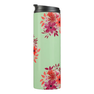 Bouteilles Isothermes Tasse de voyage à fleurs en aquarelle vert sauge
