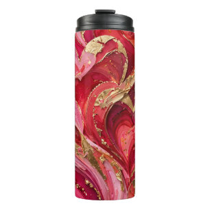 Bouteilles Isothermes Tasse de voyage à tourbillon doré rouge et rose