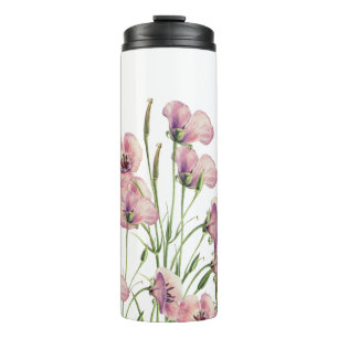 Bouteilles Isothermes Tasse Fleurs de Pavot Aquarelle Simple & Belle.