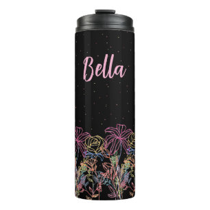 Bouteilles Isothermes Tasse personnalisée Fleurs noires Nuit étoilée