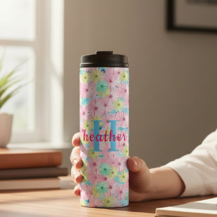 Bouteilles Isothermes Tasse thermique à monogramme floral rose