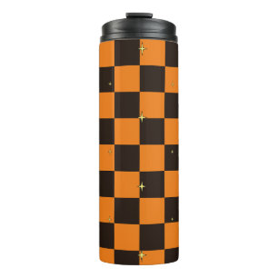 Bouteilles Isothermes Tasse Thermique à Motif à Carreaux Orange Hallowee