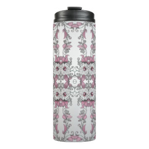 Bouteilles Isothermes Tasse thermique florale argent rose blanc