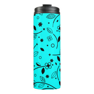 Bouteilles Isothermes Tasse Thermique Florale Rétro Turquoise et Noir