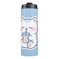 Tasse Thermique Mignonne Kawaii Boba Cat Bubble Te