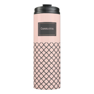 Bouteilles Isothermes Tasse Thermique Rose Pâle et Motif Noir Chic
