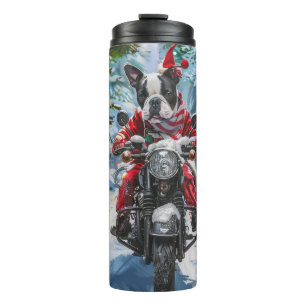 Bouteilles Isothermes Tchiens de Boston Terrier à moto Noël