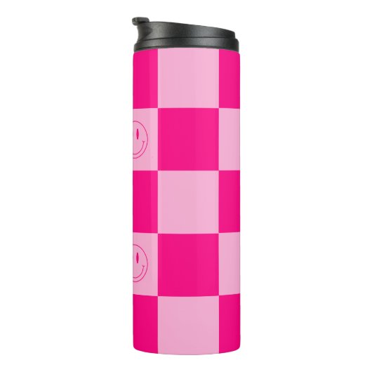 Bouteilles Isothermes Tendance rose chaud À damiers mignon joyeux visage (Tourné sur la droite)