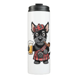 Bouteilles Isothermes Térrier écossais en kilt tartan avec bière et pipe