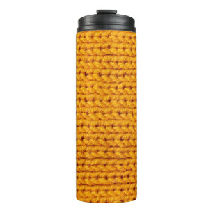 Bouteilles Isothermes Texture de laine tricotée jaune arrière - plan mot