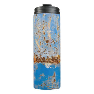 Bouteilles Isothermes Texture métallique rouillée, décoration rayée bleu