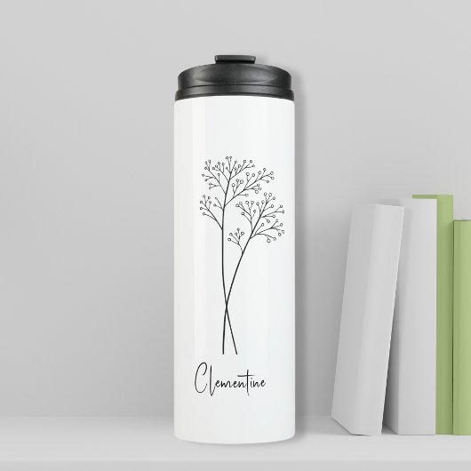 Bouteilles Isothermes Tige de fleur, typographie script noir