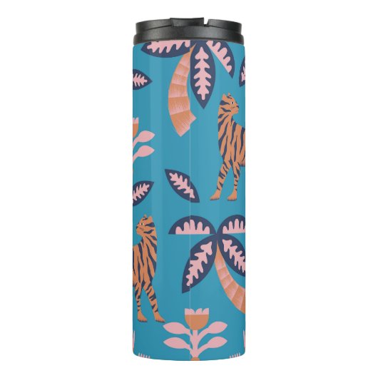 Bouteilles Isothermes Tigre rétro, palmier, motif de fleurs (Dos)