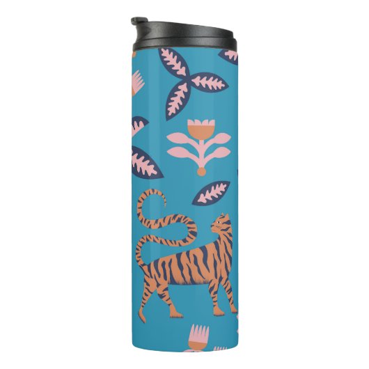 Bouteilles Isothermes Tigre rétro, palmier, motif de fleurs (Tourné sur la droite)