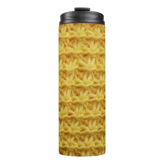 Bouteilles Isothermes Tissu tricoté jaune : texture rayée. (Devant)