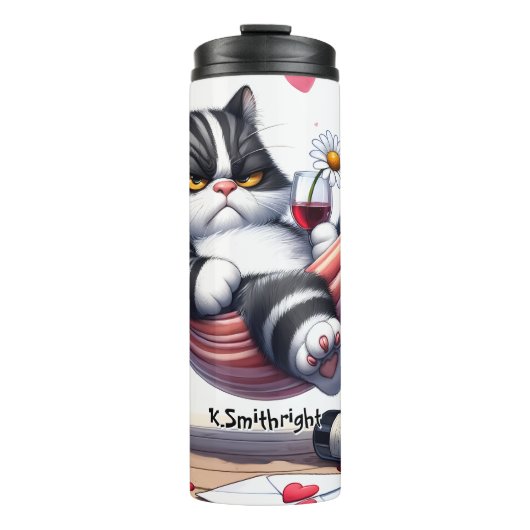 Bouteilles Isothermes Titre : Chat Grumpy à Hammock avec vin (Devant)