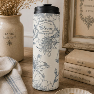 Bouteilles Isothermes Toile de Jouy botanique oiseau personnalisé vintag