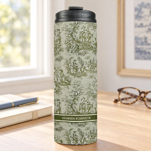 Bouteilles Isothermes Toile de Jouy Verte Grise Vintage de Style Campagn