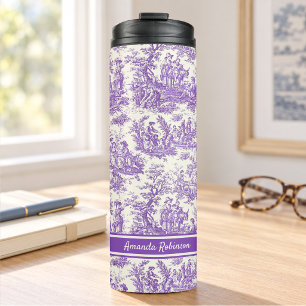 Bouteilles Isothermes Toile de Jouy Violette Vintage de Style Campagnard