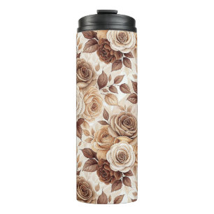 Bouteilles Isothermes Tons café Floral Rose Motif