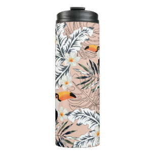 Bouteilles Isothermes Toucans, feuilles de palmiers graphiques, fleurs d