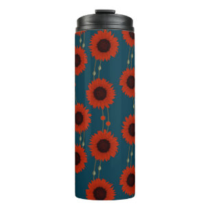 Bouteilles Isothermes Tournesol Art Nouveau rétro floral rayures rouge