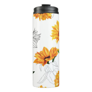 Bouteilles Isothermes Tournesols dessinés à la main : motif jaune vif.