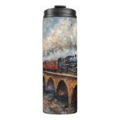 Bouteilles Isothermes Train à vapeur sur un pont - Peinture à l'huile (Devant)