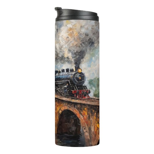 Bouteilles Isothermes Train à vapeur sur un pont - Peinture à l'huile (Tourné sur la droite)