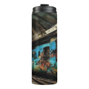 Bouteilles Isothermes Train abandonné avec graffitis d'art urbain de rue