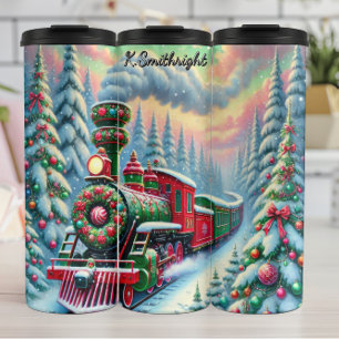 Bouteilles Isothermes Train de la forêt rouge et verte festive